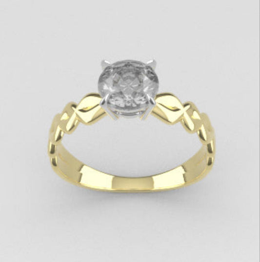 Gold engagement ring with 1.00 ct Diamond VS1, stt prongs, band twisted
