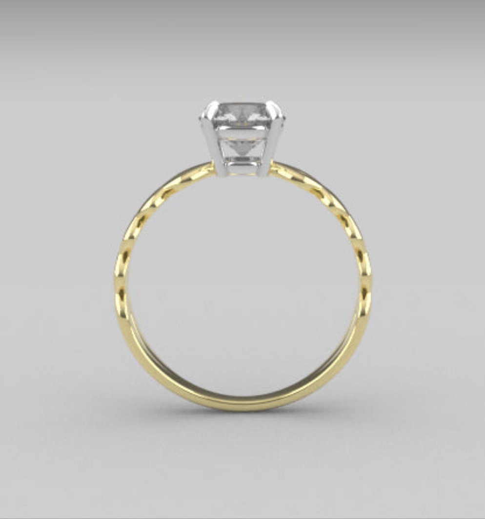 Gold engagement ring with 1.00 ct Diamond VS1, stt prongs, band twisted