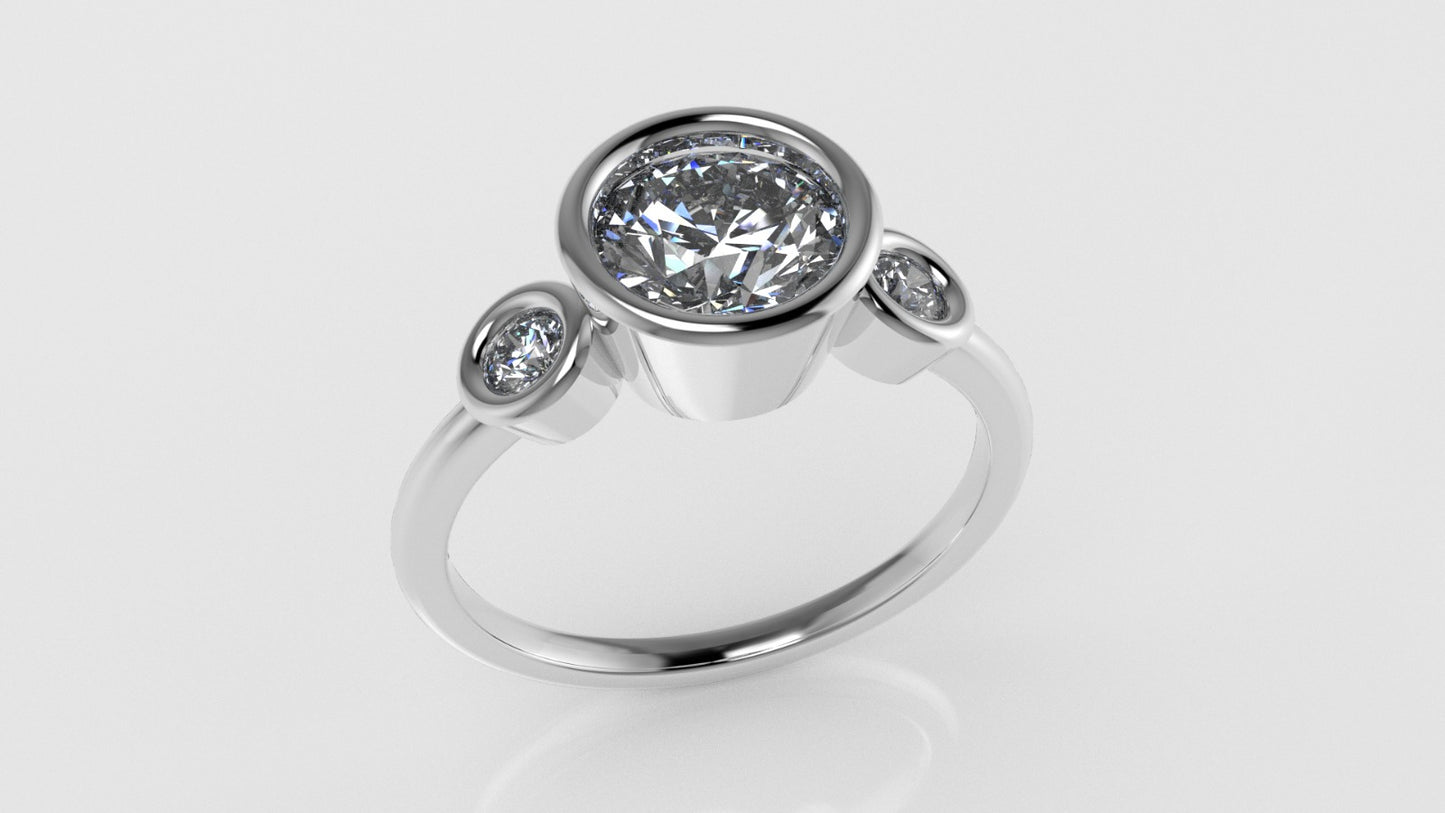 14K Engagement Ring with Diamond VS1, it is Bezel Mounted, band, stone round