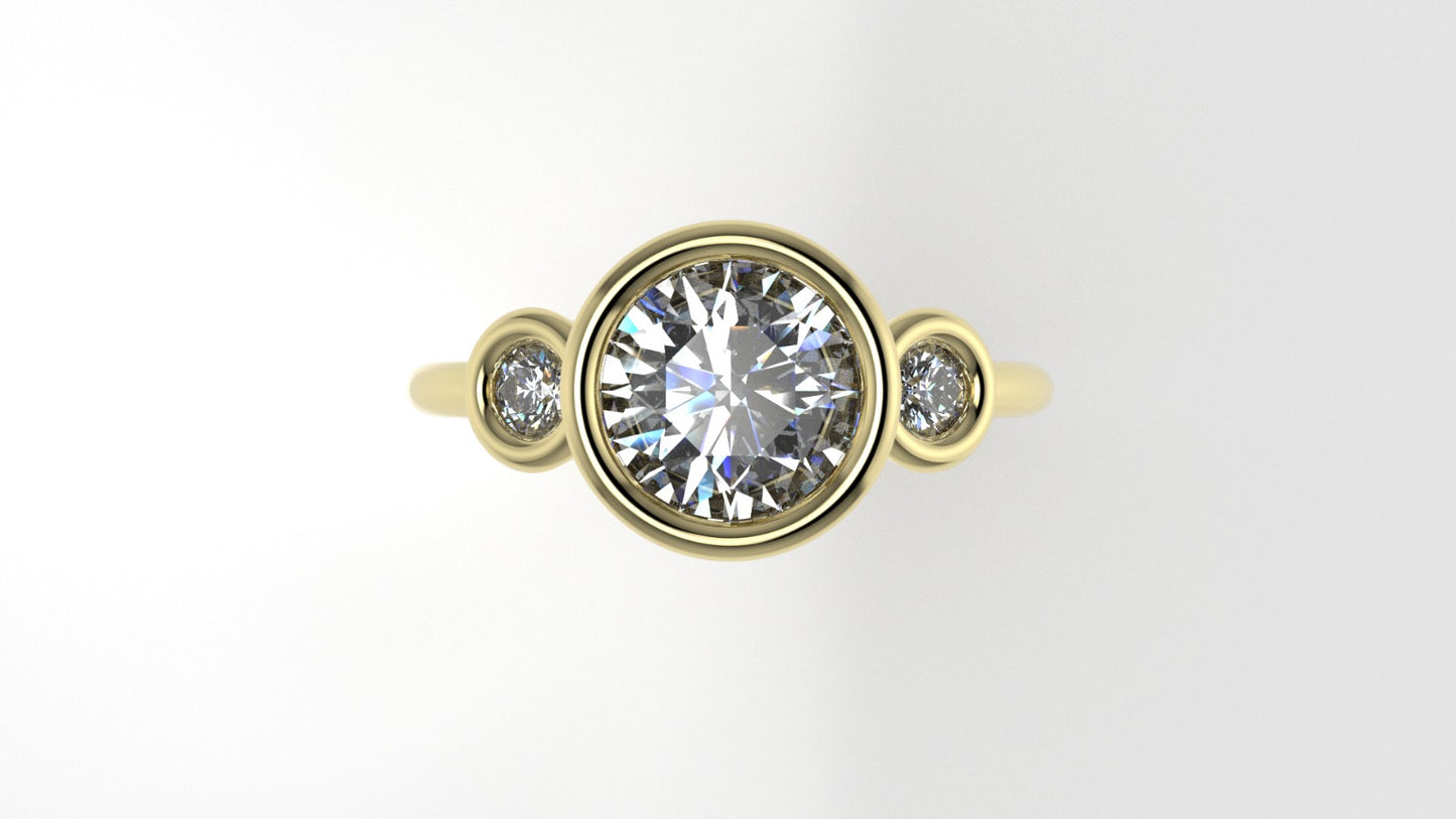14K Engagement Ring with Diamond VS1, it is Bezel Mounted, band, stone round