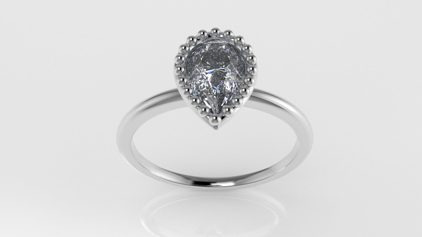 14K Gold Band Ring with Diamond VS1, Style Pear with Filigree, "setting bezel"