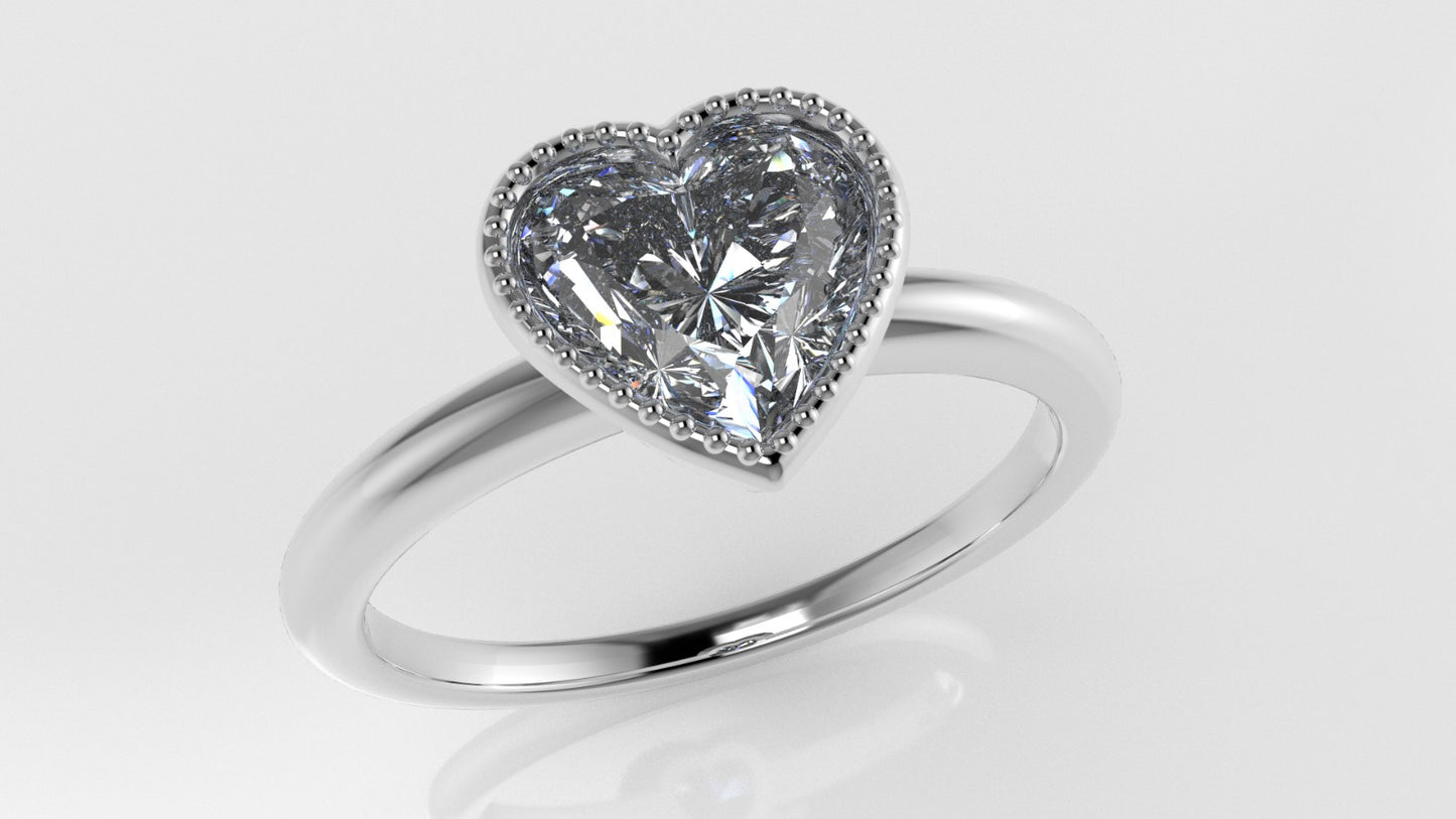 14K band Ring with Diamond VS1, Style Heart with Filigree, setting bezel