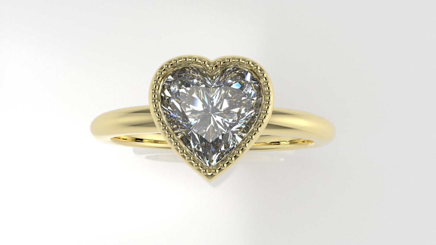 14K band Ring with Diamond VS1, Style Heart with Filigree, setting bezel
