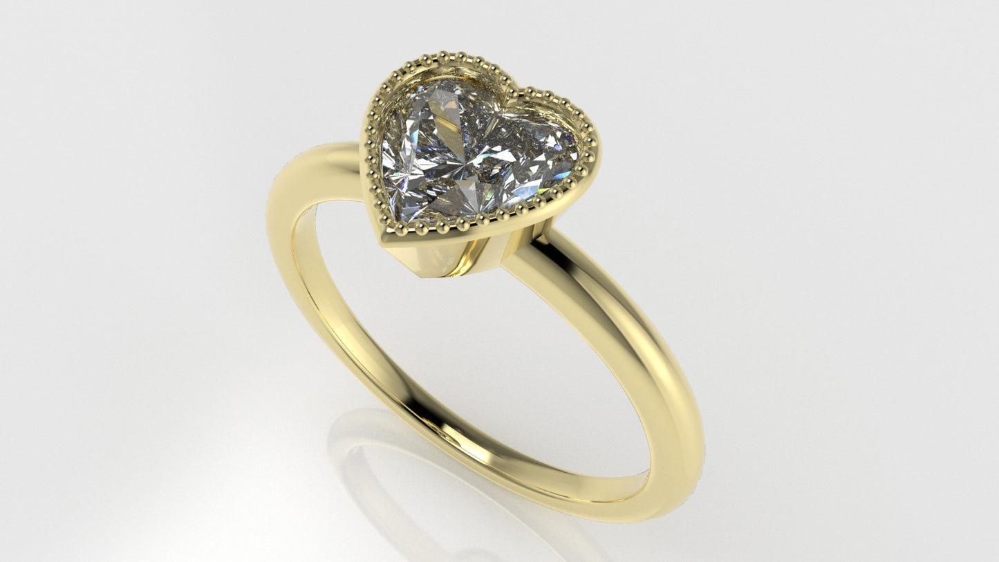 14K band Ring with Diamond VS1, Style Heart with Filigree, setting bezel