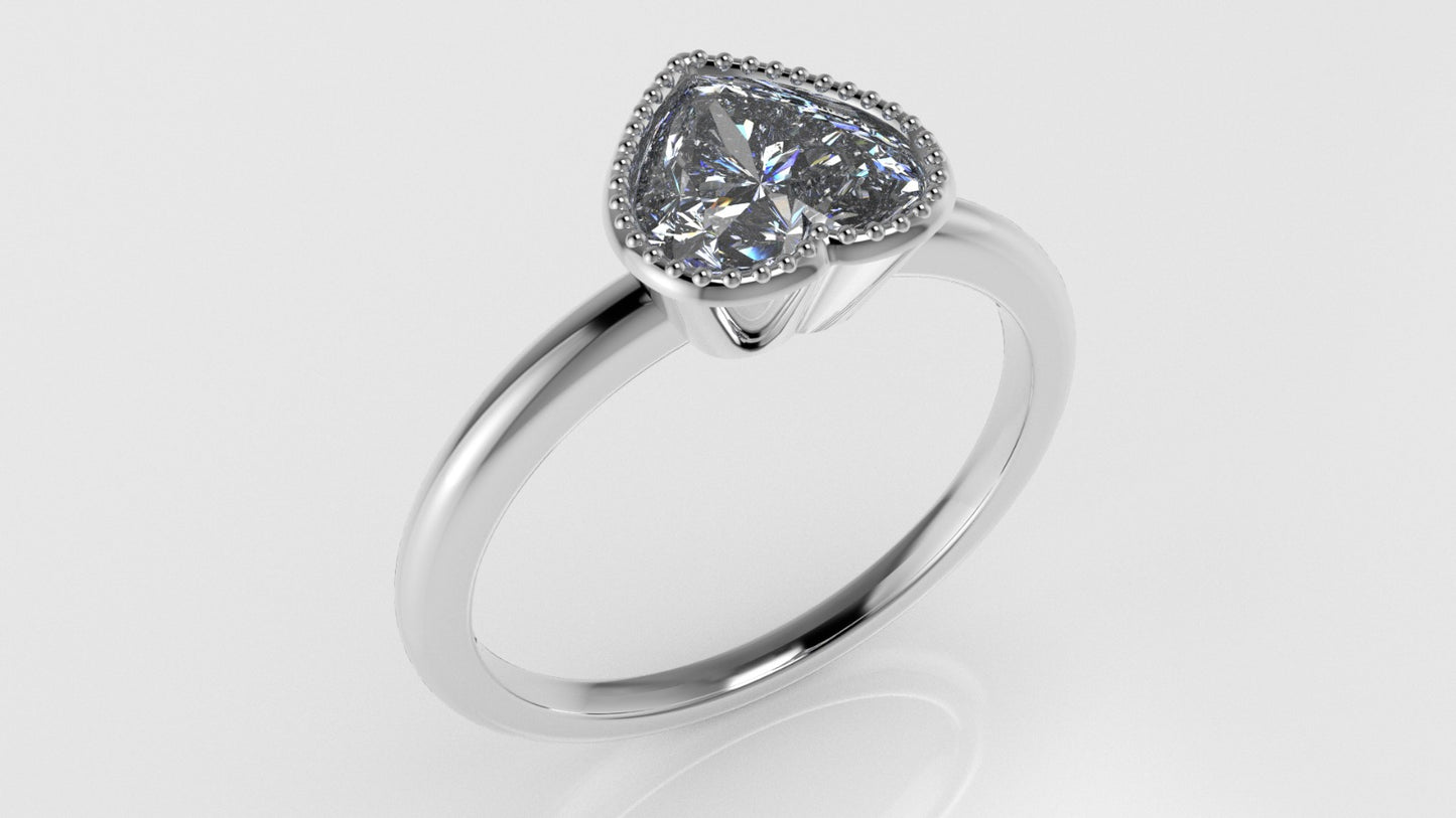 14K band Ring with Diamond VS1, Style Heart with Filigree, setting bezel