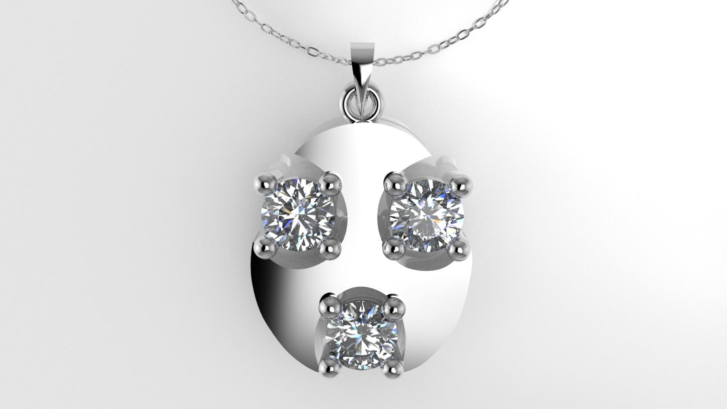 14K Pendant with 3 Diamond 3mm VS1 each, 4 prongs each, includes 18 inch chain