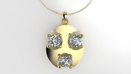 14K Pendant with 3 Diamond 3mm VS1 each, 4 prongs each, includes 18 inch chain