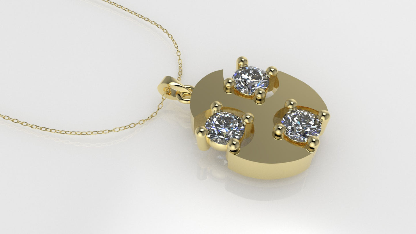 14K Pendant with 3 Diamond 3mm VS1 each, 4 prongs each, includes 18 inch chain