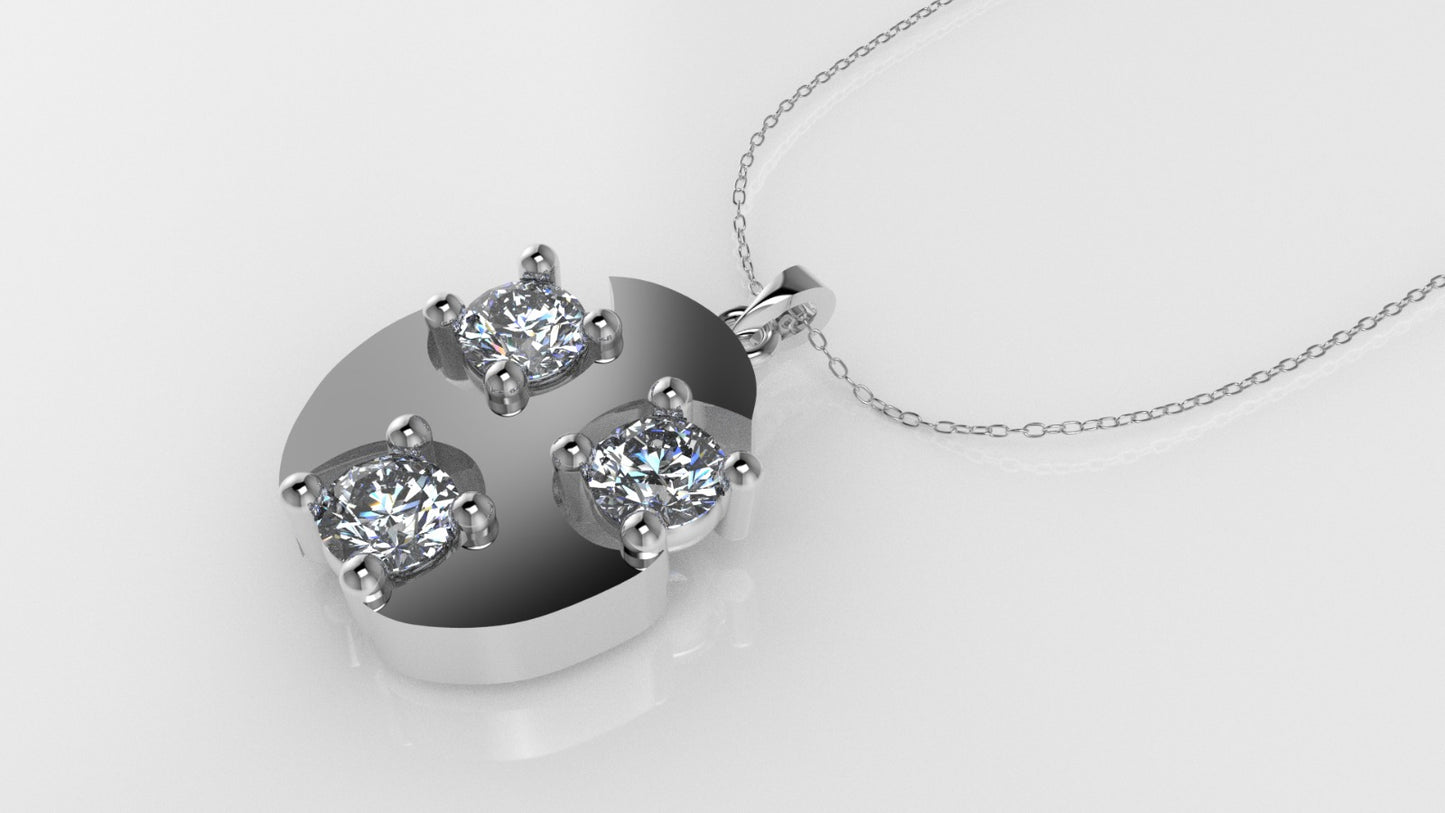14K Pendant with 3 Diamond 3mm VS1 each, 4 prongs each, includes 18 inch chain