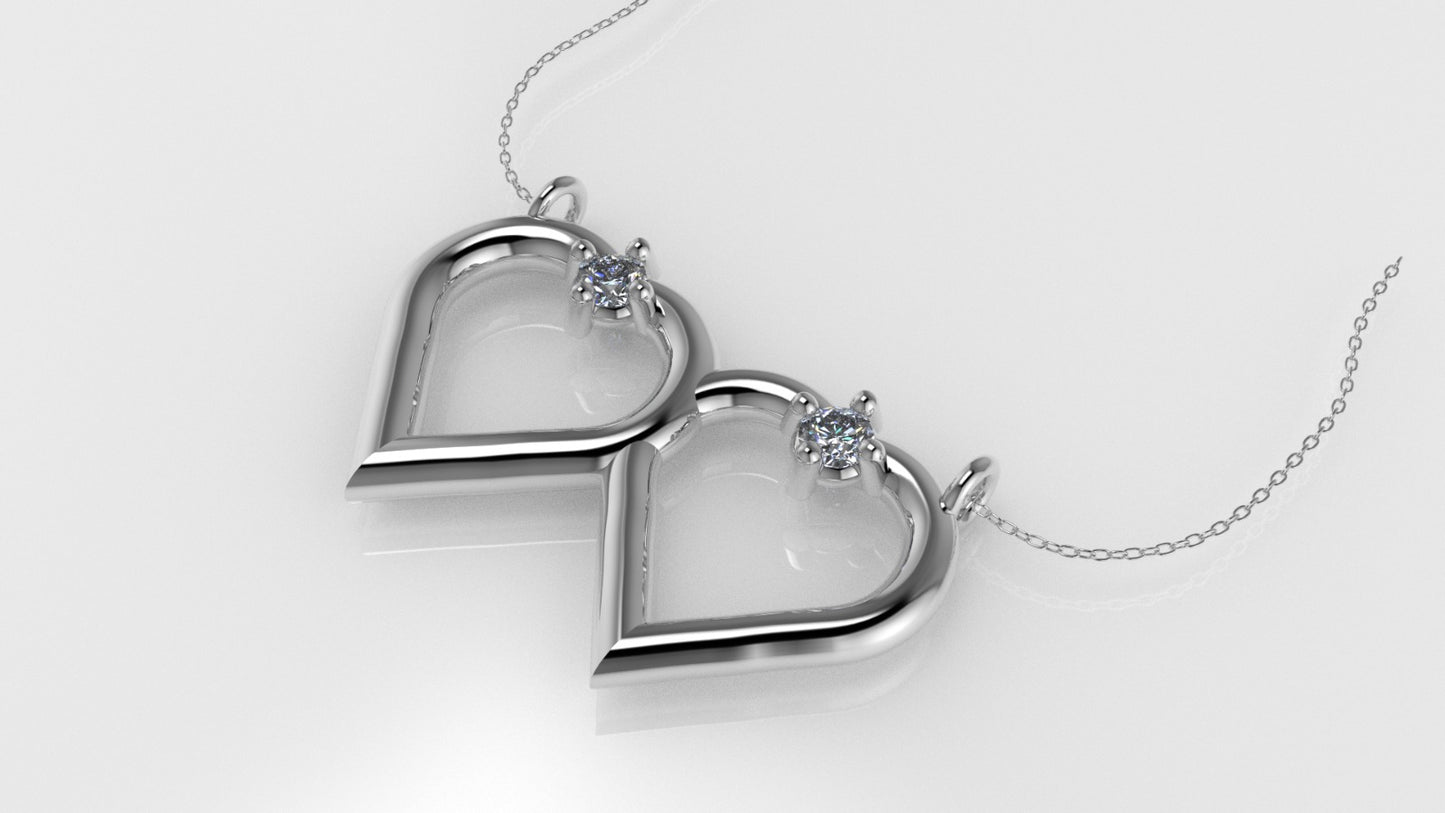 14K Pendant with DIAMONDS, includes 18 inch chain, 2 hearts