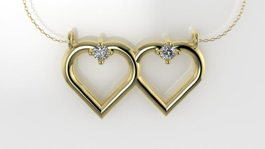 14K Pendant with DIAMONDS, includes 18 inch chain, 2 hearts