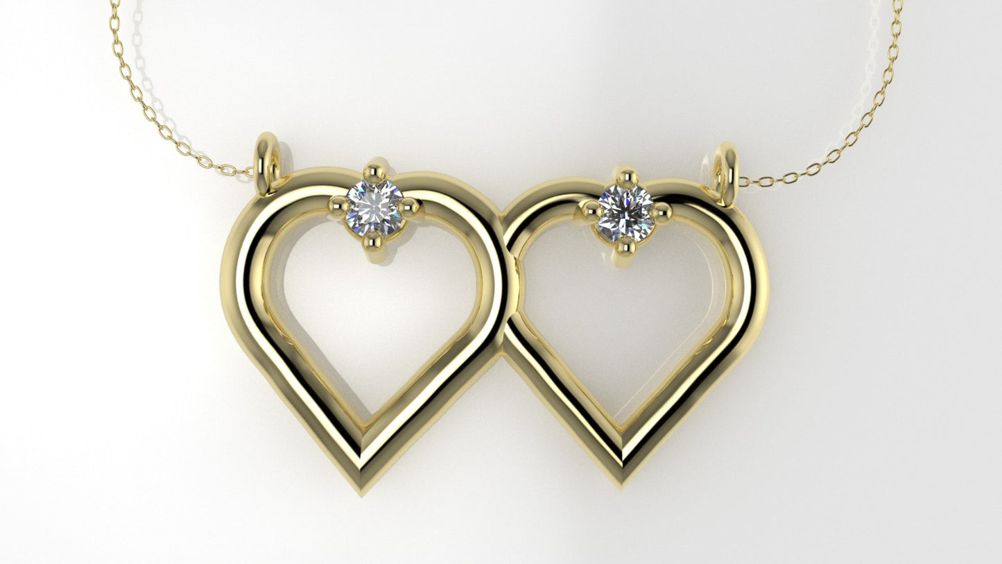 14K Pendant with DIAMONDS, includes 18 inch chain, 2 hearts