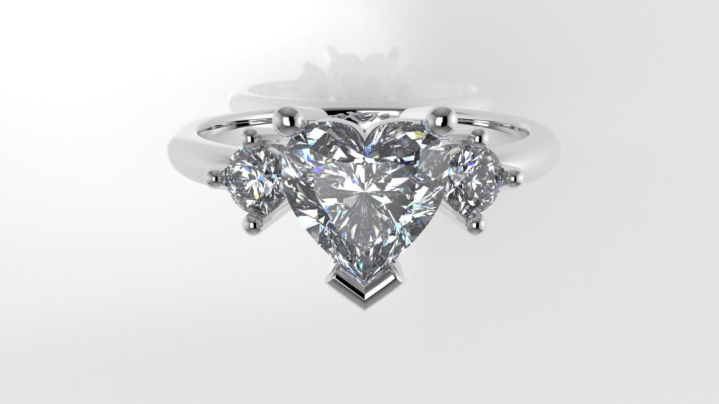 14K Engagement Ring with 3 Diamond VS1, "Style Heart and Round" "prong"