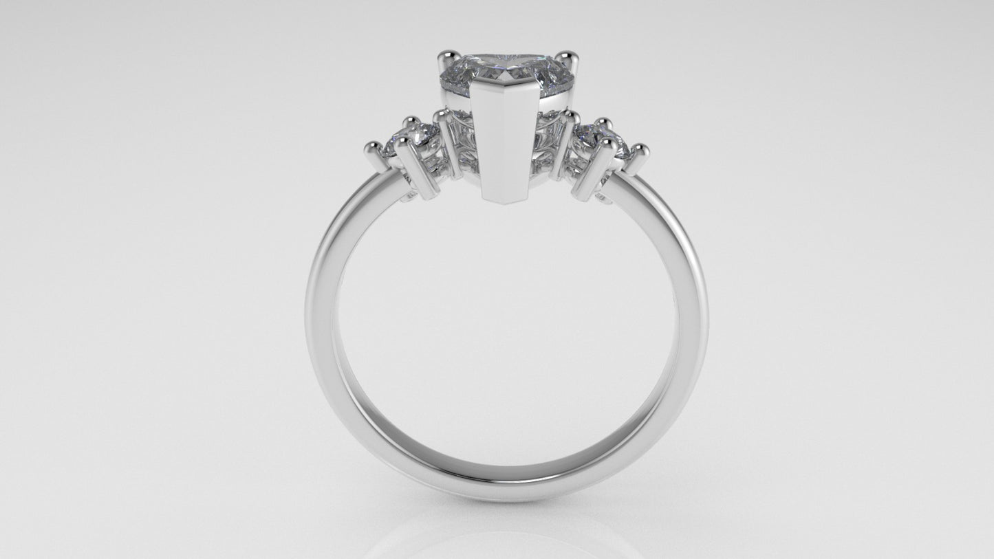 14K Engagement Ring with 3 Diamond VS1, "Style Heart and Round" "prong"