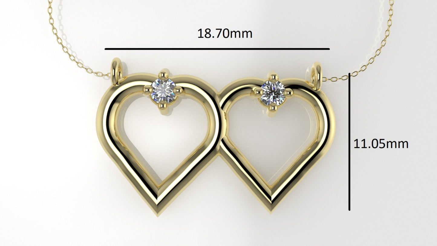 14K Pendant with DIAMONDS, includes 18 inch chain, 2 hearts