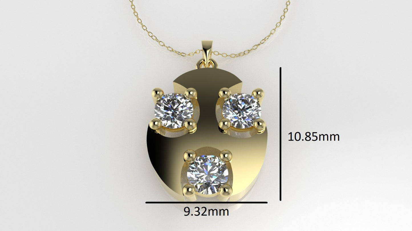 14K Pendant with 3 Diamond 3mm VS1 each, 4 prongs each, includes 18 inch chain