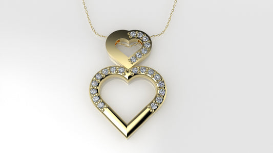 14K Pendant with 23 Diamond 1mm VS1 each, includes 18 inch chain, two hearts