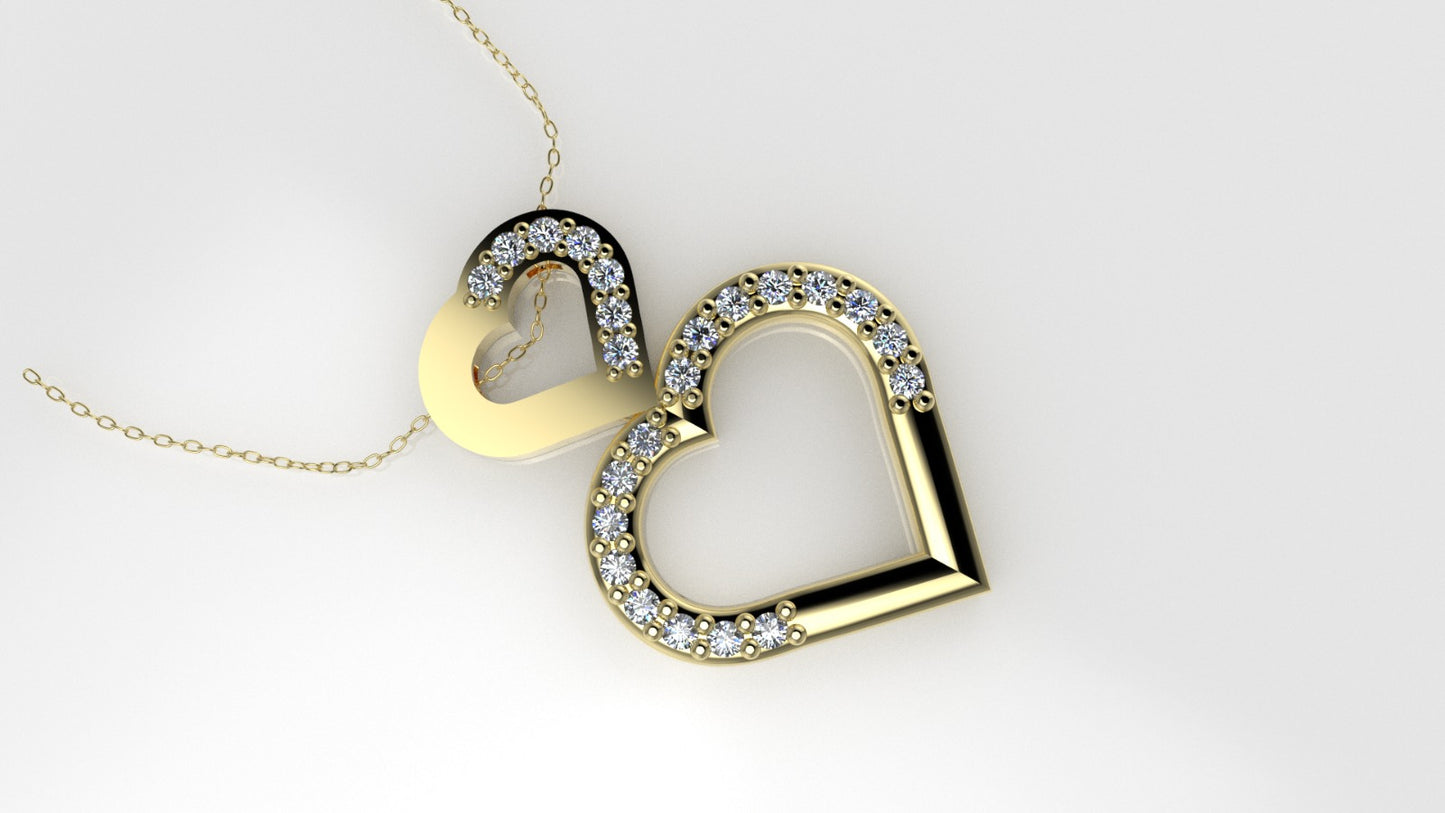 14K Pendant with 23 Diamond 1mm VS1 each, includes 18 inch chain, two hearts