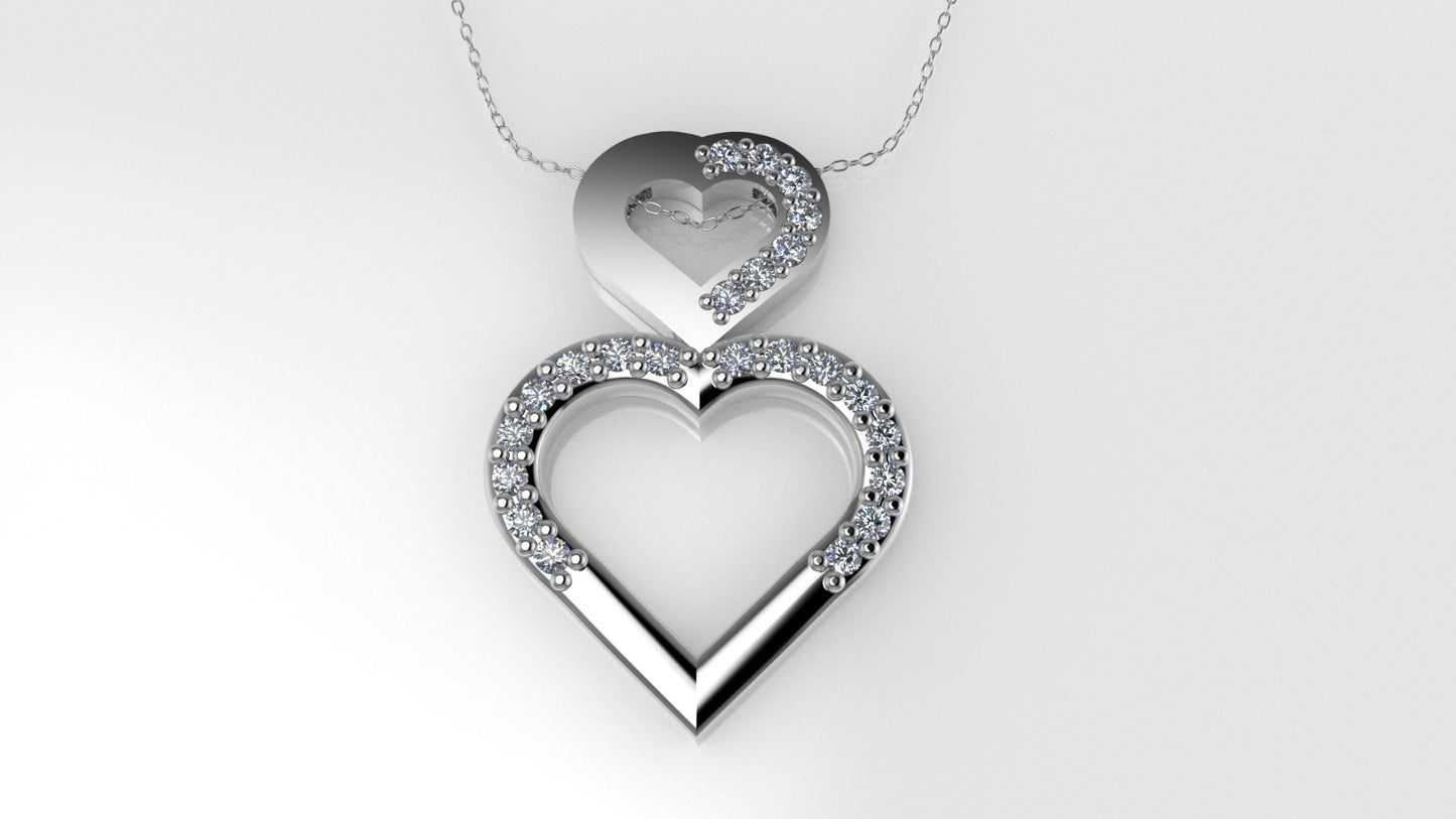 14K Pendant with 23 Diamond 1mm VS1 each, includes 18 inch chain, two hearts