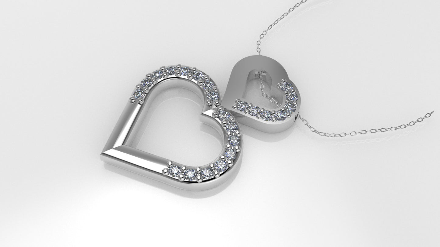 14K Pendant with 23 Diamond 1mm VS1 each, includes 18 inch chain, two hearts