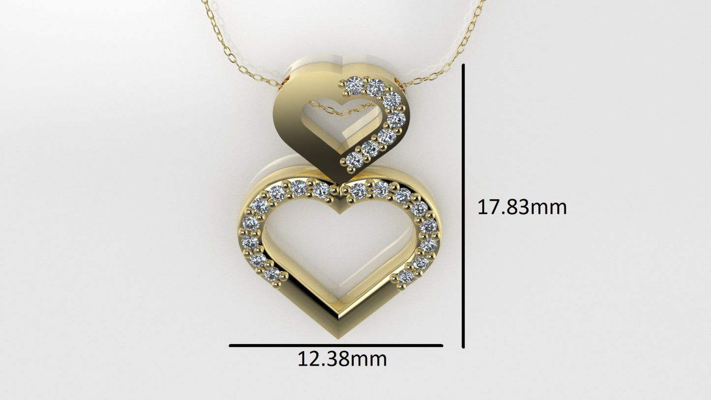 14K Pendant with 23 Diamond 1mm VS1 each, includes 18 inch chain, two hearts