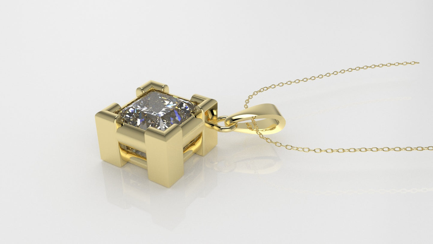 14K Pendant with 1 Diamond 5.5mm VS1, includes 18 inch chain, style Princess