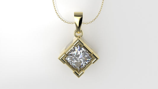 14K Pendant with 1 Diamond 5.5mm VS1, includes 18 inch chain, style Princess
