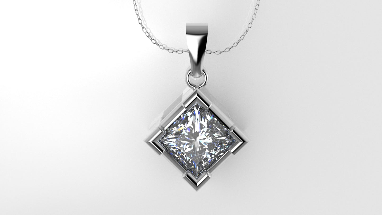 14K Pendant with 1 Diamond 5.5mm VS1, includes 18 inch chain, style Princess