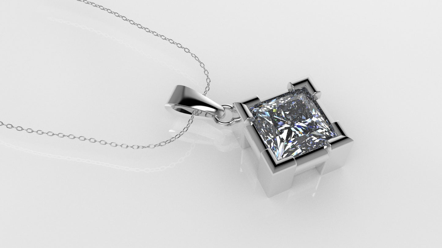 14K Pendant with 1 Diamond 5.5mm VS1, includes 18 inch chain, style Princess