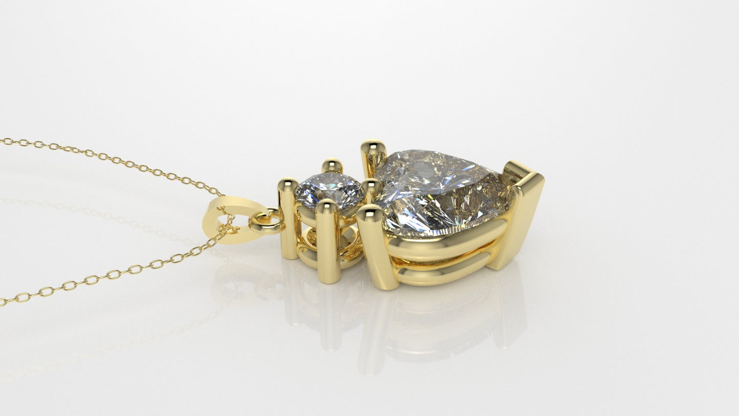 14K Pendant with 2 Diamond VS1, includes 18 inch chain, Stone Heart and Round