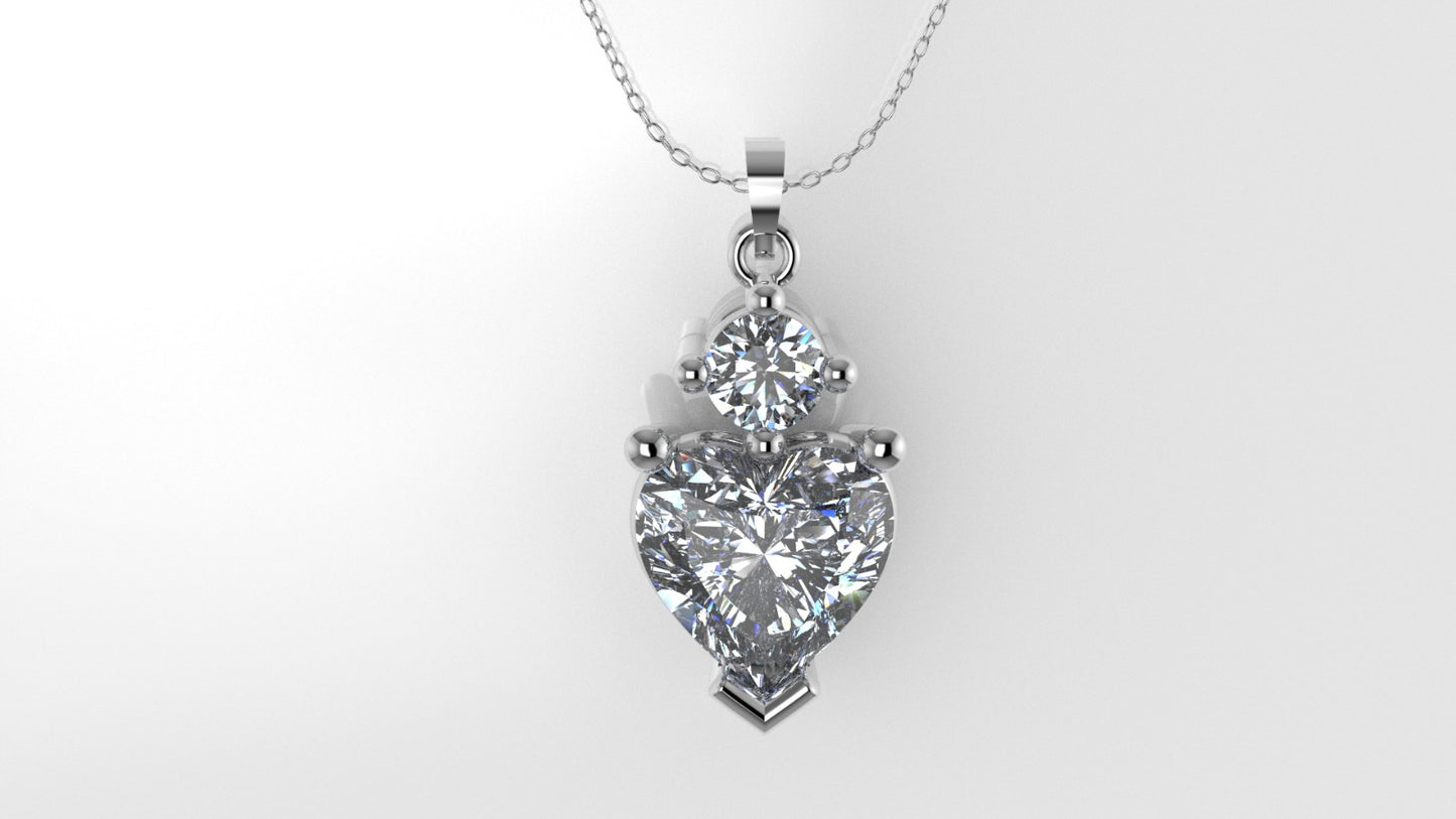 14K Pendant with 2 Diamond VS1, includes 18 inch chain, Stone Heart and Round