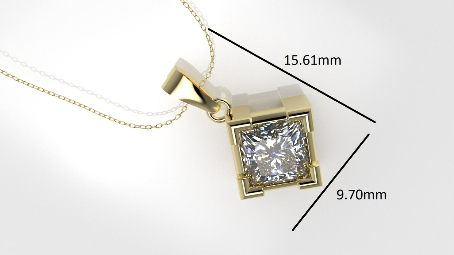14K Pendant with 1 Diamond 5.5mm VS1, includes 18 inch chain, style Princess