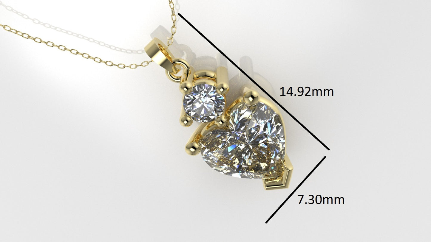 14K Pendant with 2 Diamond VS1, includes 18 inch chain, Stone Heart and Round