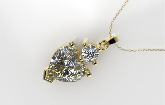14K Pendant with 2 Diamond VS1, includes 18 inch chain, Stone Heart and Round