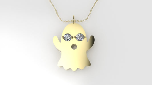14K Pendant with 2 DIAMONDS 2mm each, includes 18 inch chain, Ghost Style