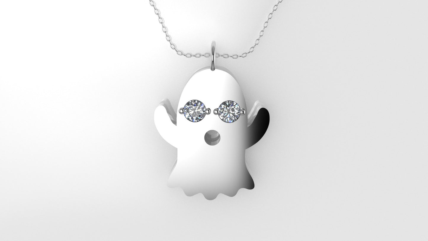 14K Pendant with 2 DIAMONDS 2mm each, includes 18 inch chain, Ghost Style