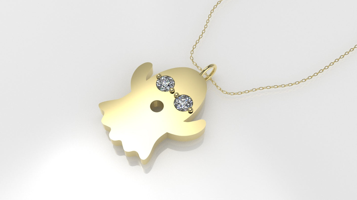 14K Pendant with 2 DIAMONDS 2mm each, includes 18 inch chain, Ghost Style