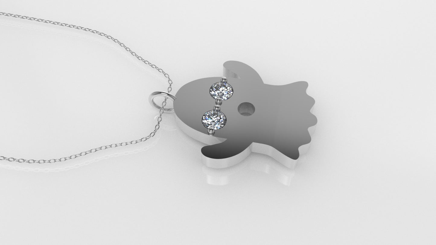 14K Pendant with 2 DIAMONDS 2mm each, includes 18 inch chain, Ghost Style