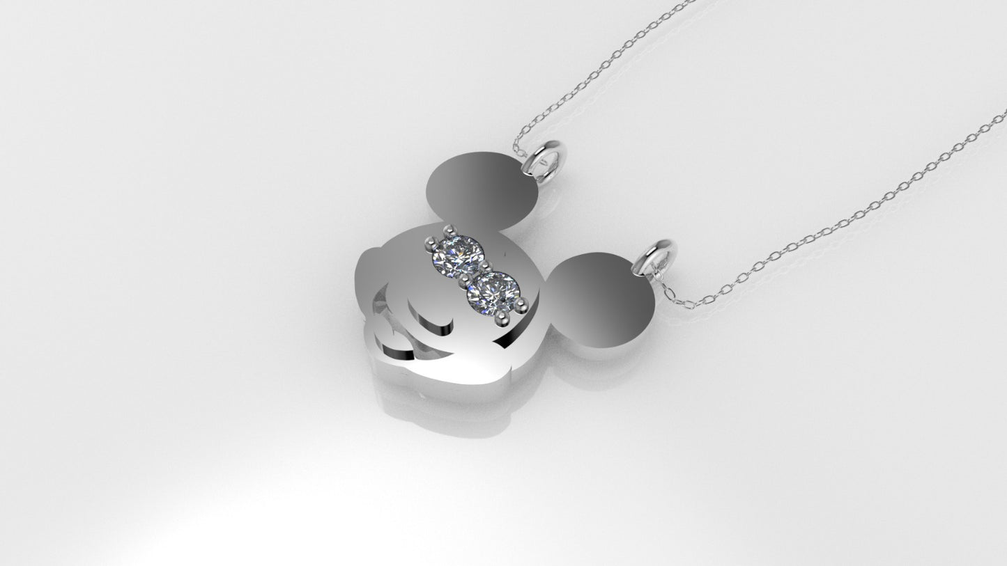 14K Pendant with 2 Diamond 2mm VS1 each, includes 18 inch chain, Mickey Mouse Face