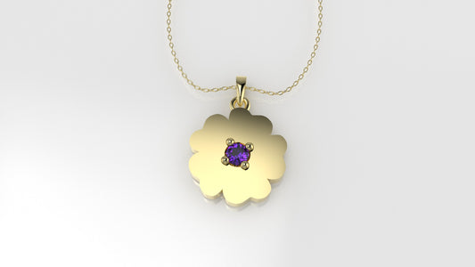 14K Pendant with 1 Amethyst 2mm, includes 18 inch Chain, "flower figure with 5 petals solid gold"