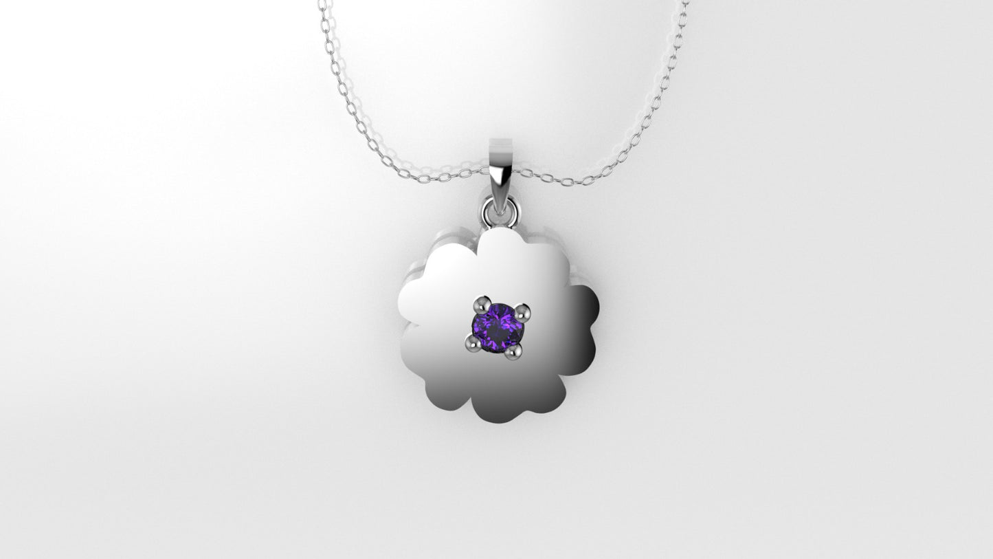 14K Pendant with 1 Amethyst 2mm, includes 18 inch Chain, "flower figure with 5 petals solid gold"