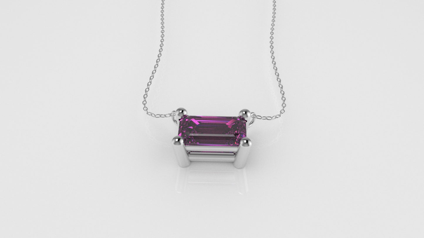 14K Pendant with 1 TOURMALINE PINK GENUINE, includes 18 inch Chain, "rectangular stone"