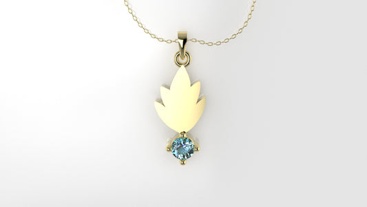 14K Pendant with 1 Aquamarine 2.5mm, includes 18 inch Chain, "fire flame figure"