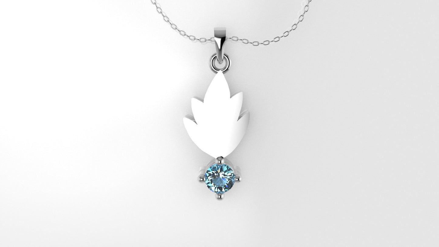 14K Pendant with 1 Aquamarine 2.5mm, includes 18 inch Chain, "fire flame figure"