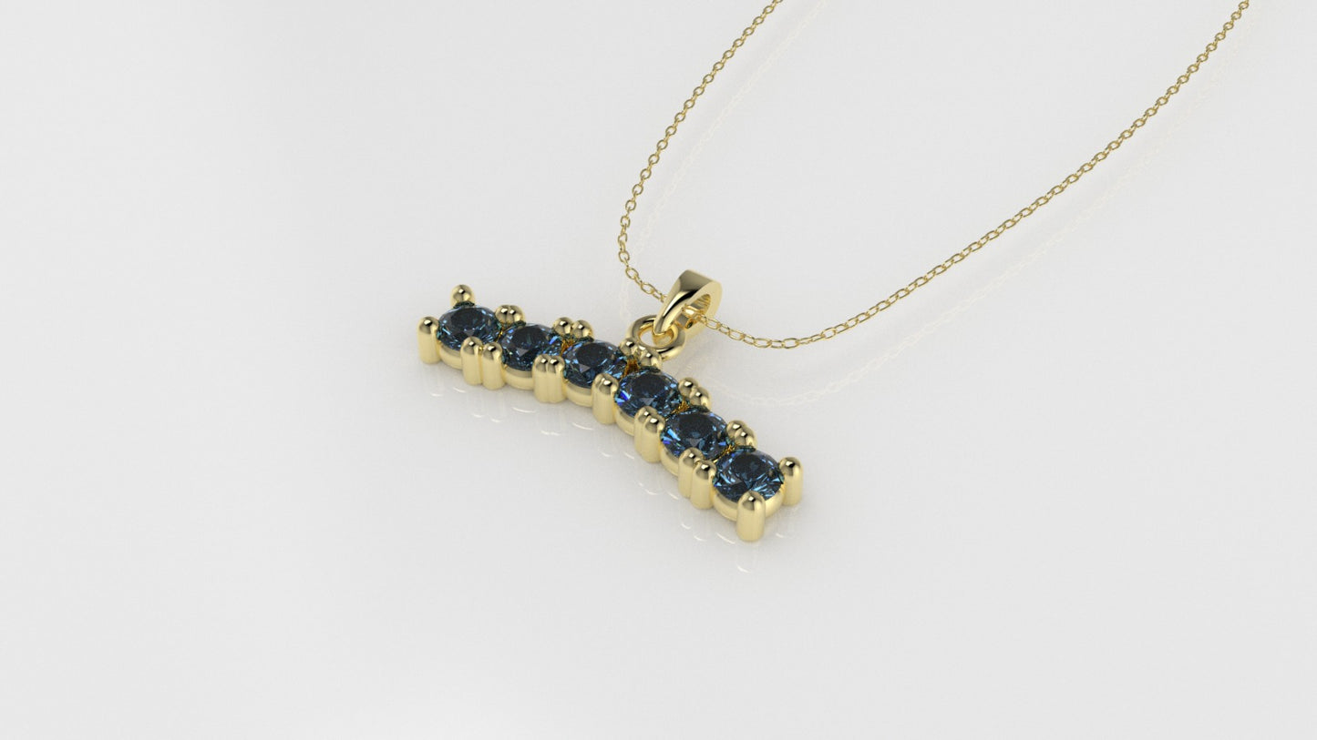 14K Pendant with 6 Blue Topaz 2mm each, includes 18 inch Chain