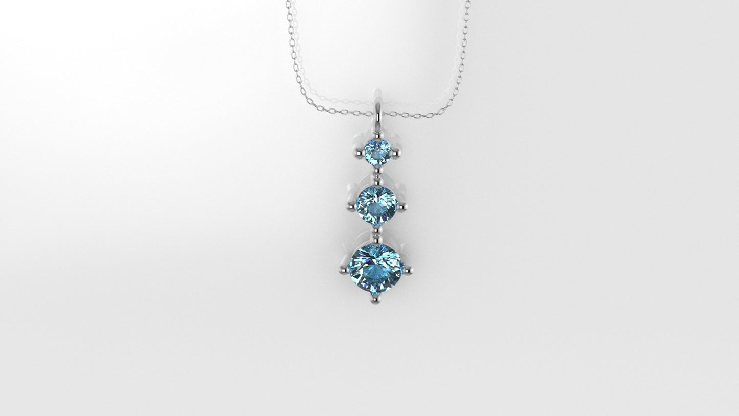 14K Pendant with 3 Aquamarine, includes 18 inch Chain, "different sizes stones"