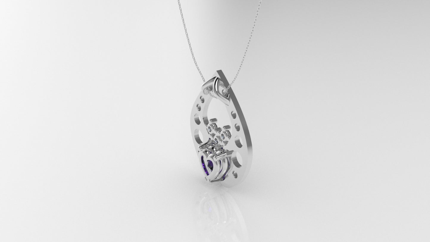 14K Pendant with 3 Diamond 2mm VS1 each and 1 AMETHYST 6.5mm, includes 18 inch chain, Stones Heart and Round
