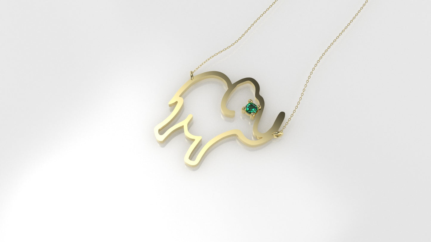 14K Pendant with 1 EMERALD 2mm, includes 18 inch Chain, "Elephant solid gold"