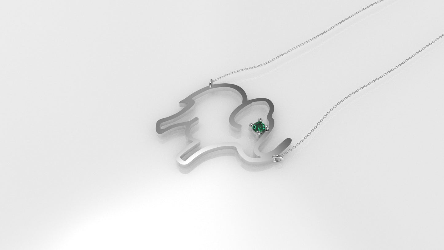 14K Pendant with 1 EMERALD 2mm, includes 18 inch Chain, "Elephant solid gold"