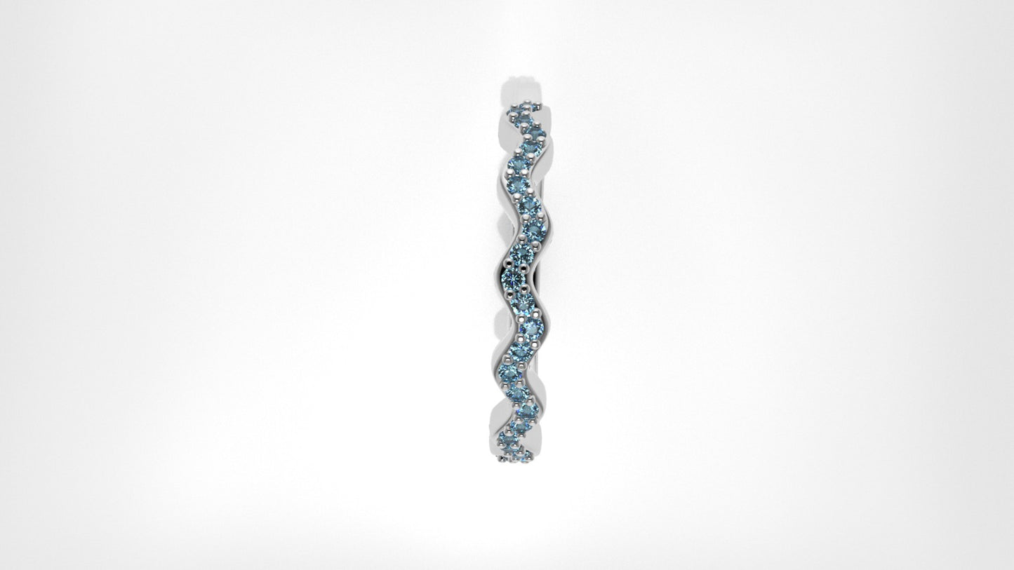 14K Engagement Gold Ring with 25 Aquamarine 1.2mm each, stt prong, "zigzag shape"